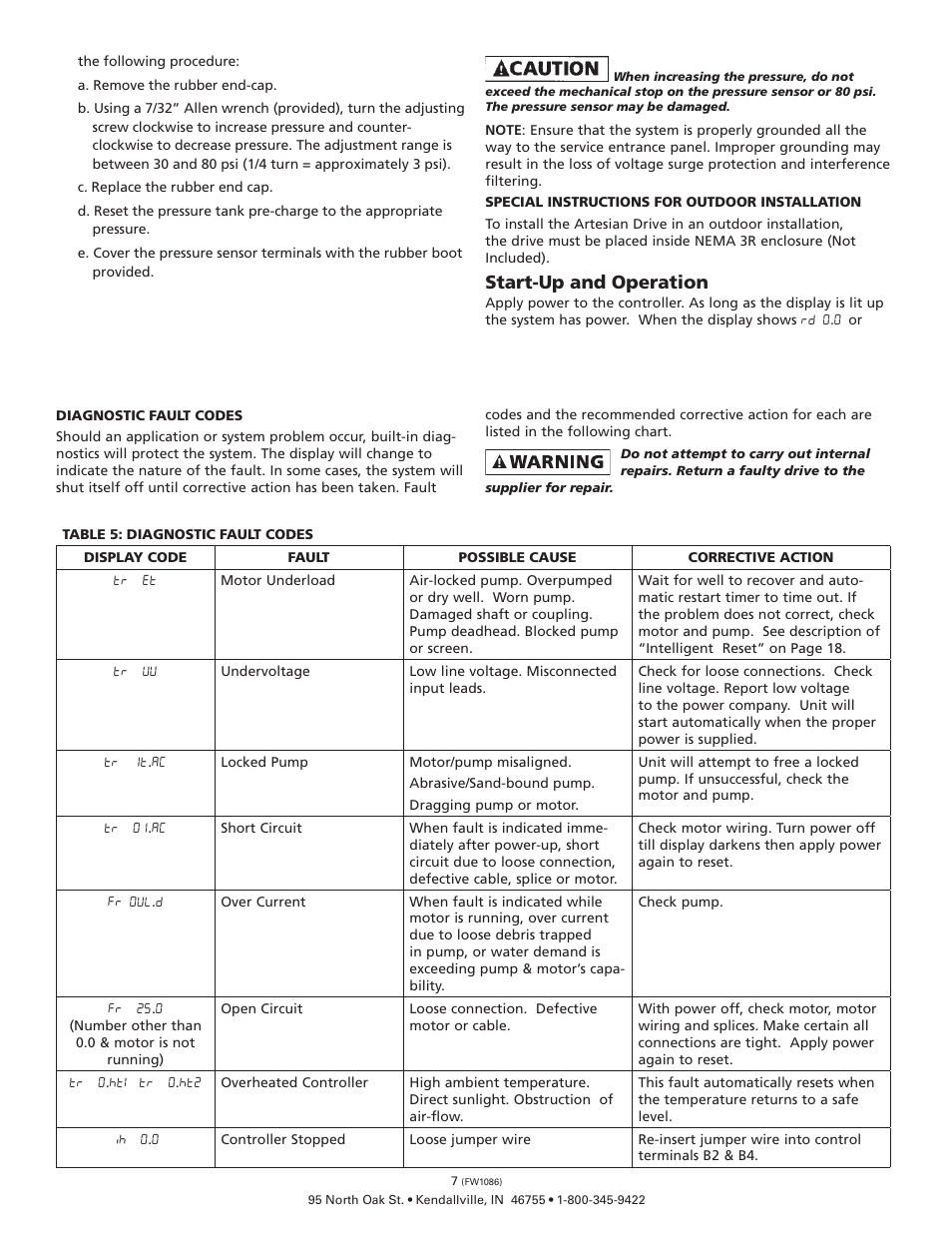 Start-up and operation | Flint & Walling Artesian Drive Controllers - AD150145 User Manual | Page 7 / 13