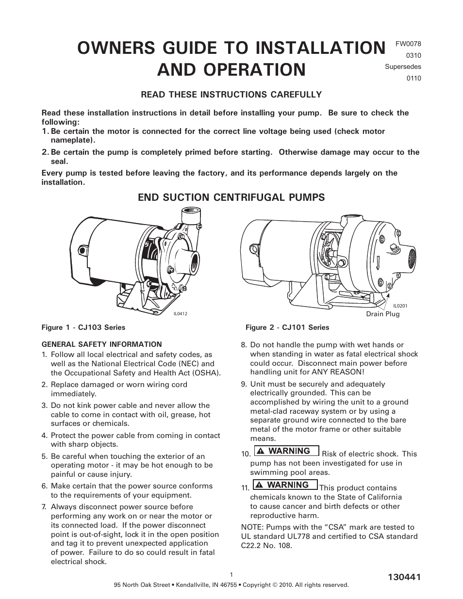 Flint & Walling Centrifugal Packages - CJ103 User Manual | 11 pages