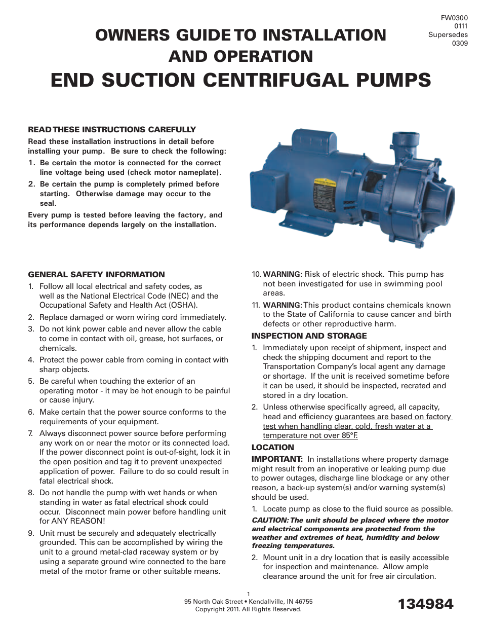 Flint & Walling Centrifugal Packages - end suction centrifugal pumps User Manual | 8 pages