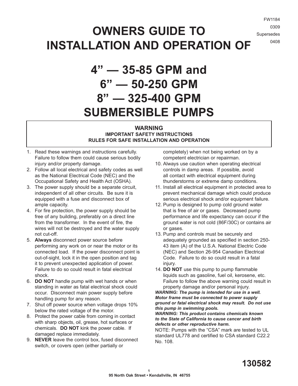 Flint & Walling Commander Pro 300 User Manual | 16 pages