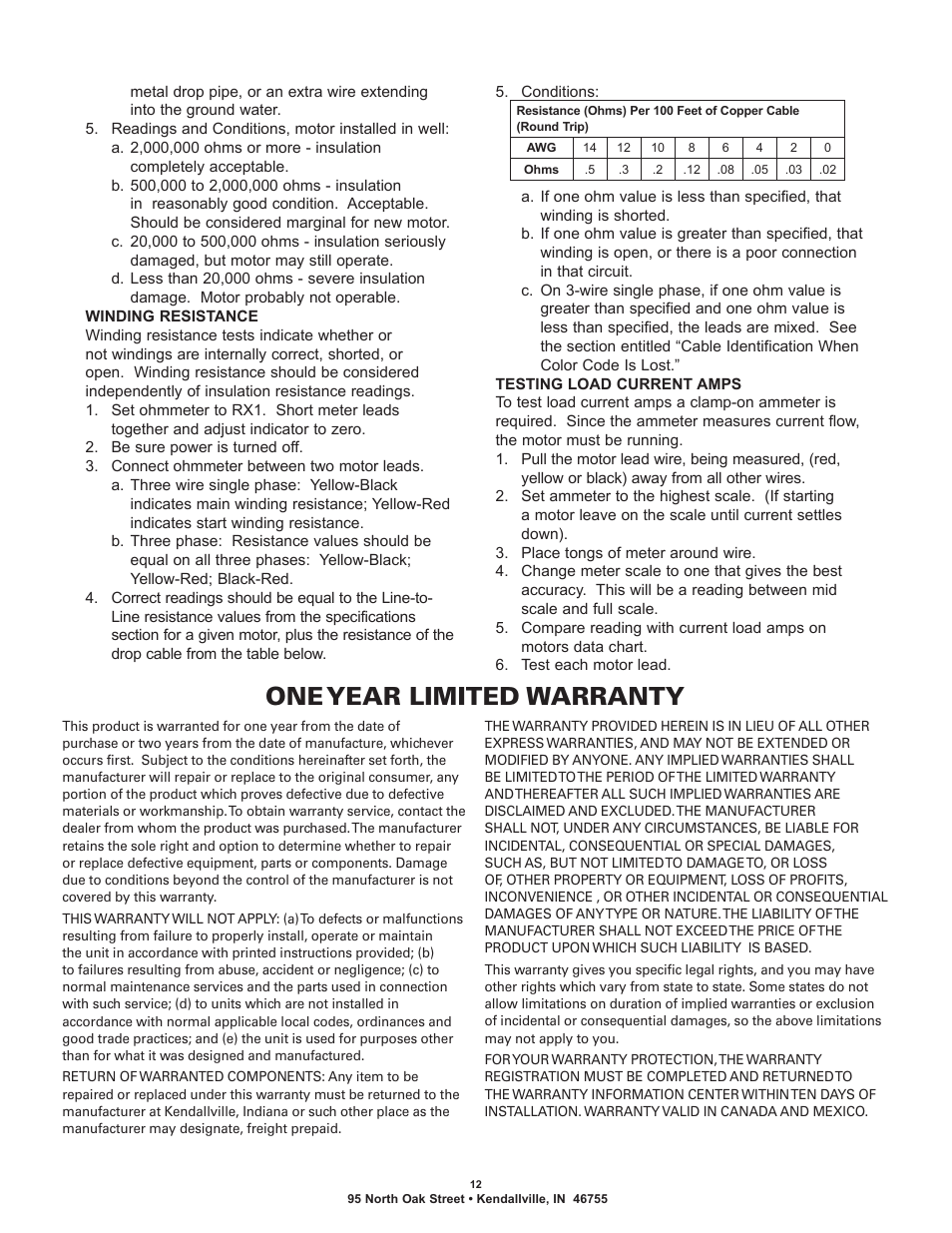 One year limited warranty | Flint & Walling Commander Pro 300 User Manual | Page 12 / 16