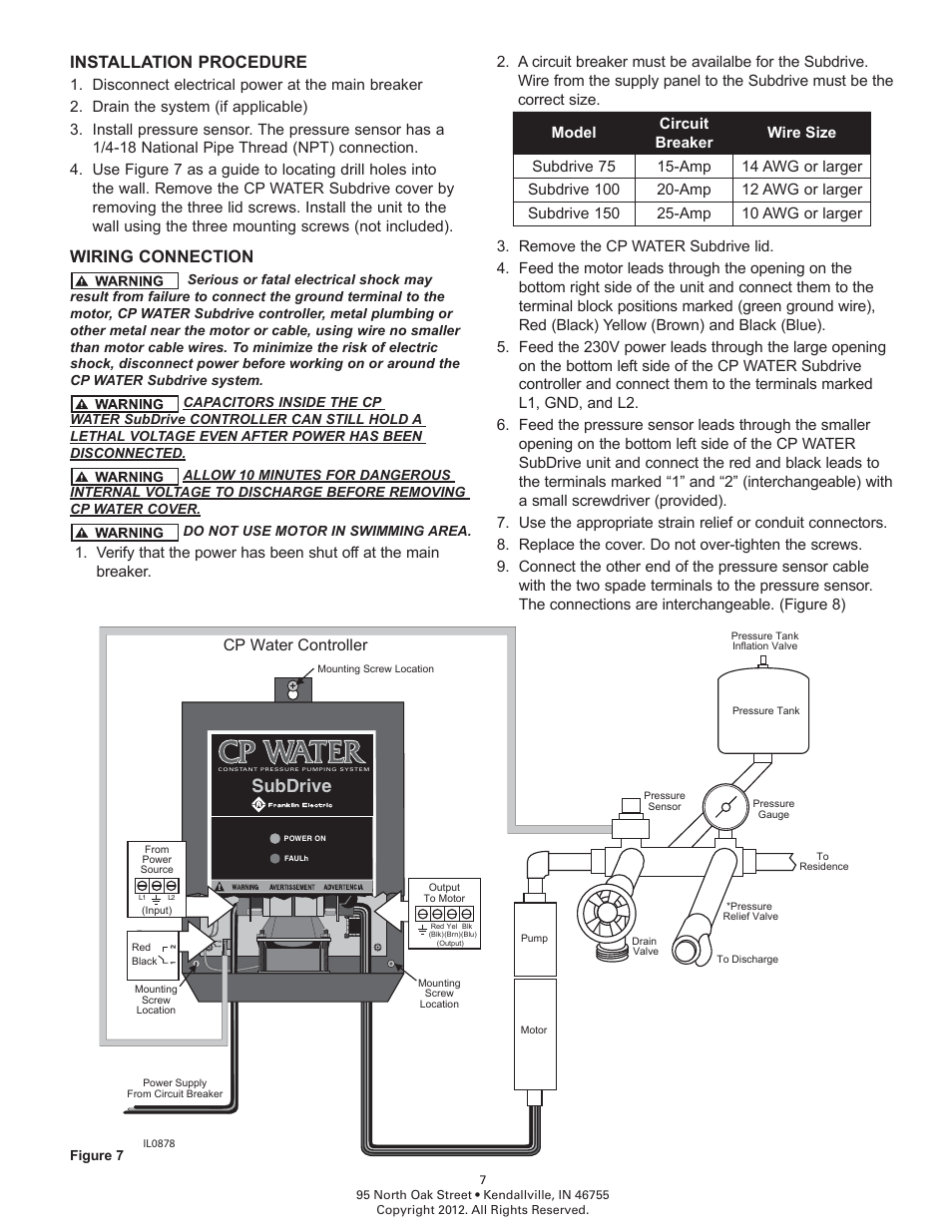 Subdrive, Installation procedure, Wiring connection | Cp water controller | Flint & Walling Commander Pro 75 User Manual | Page 7 / 10