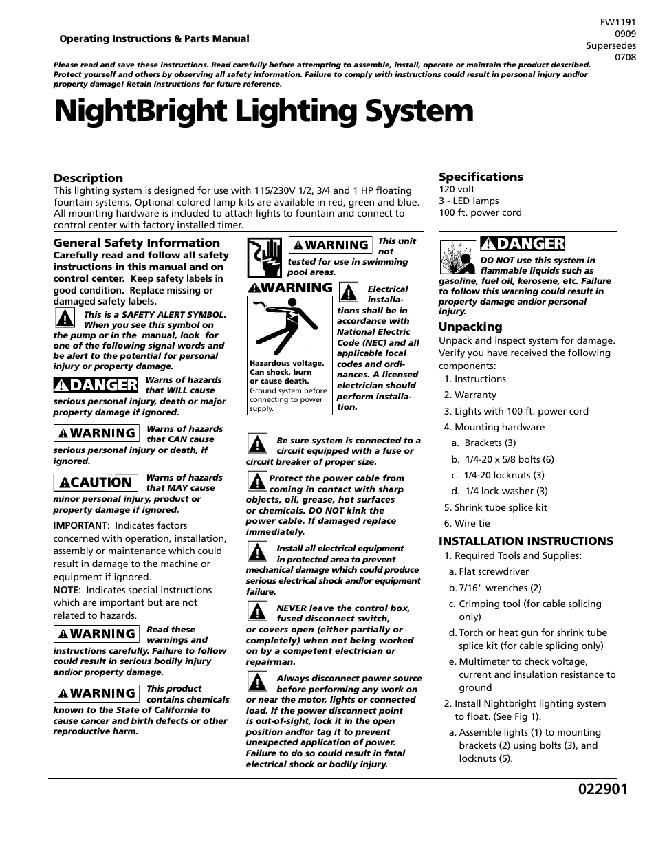 Flint & Walling NightBright Lighting System User Manual | 6 pages