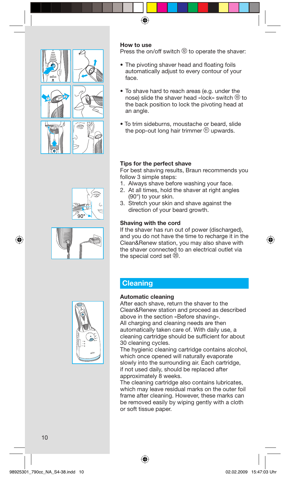 Cleaning, 10 how to use press the on/off switch, Rese t | Braun 5692 User Manual | Page 10 / 35
