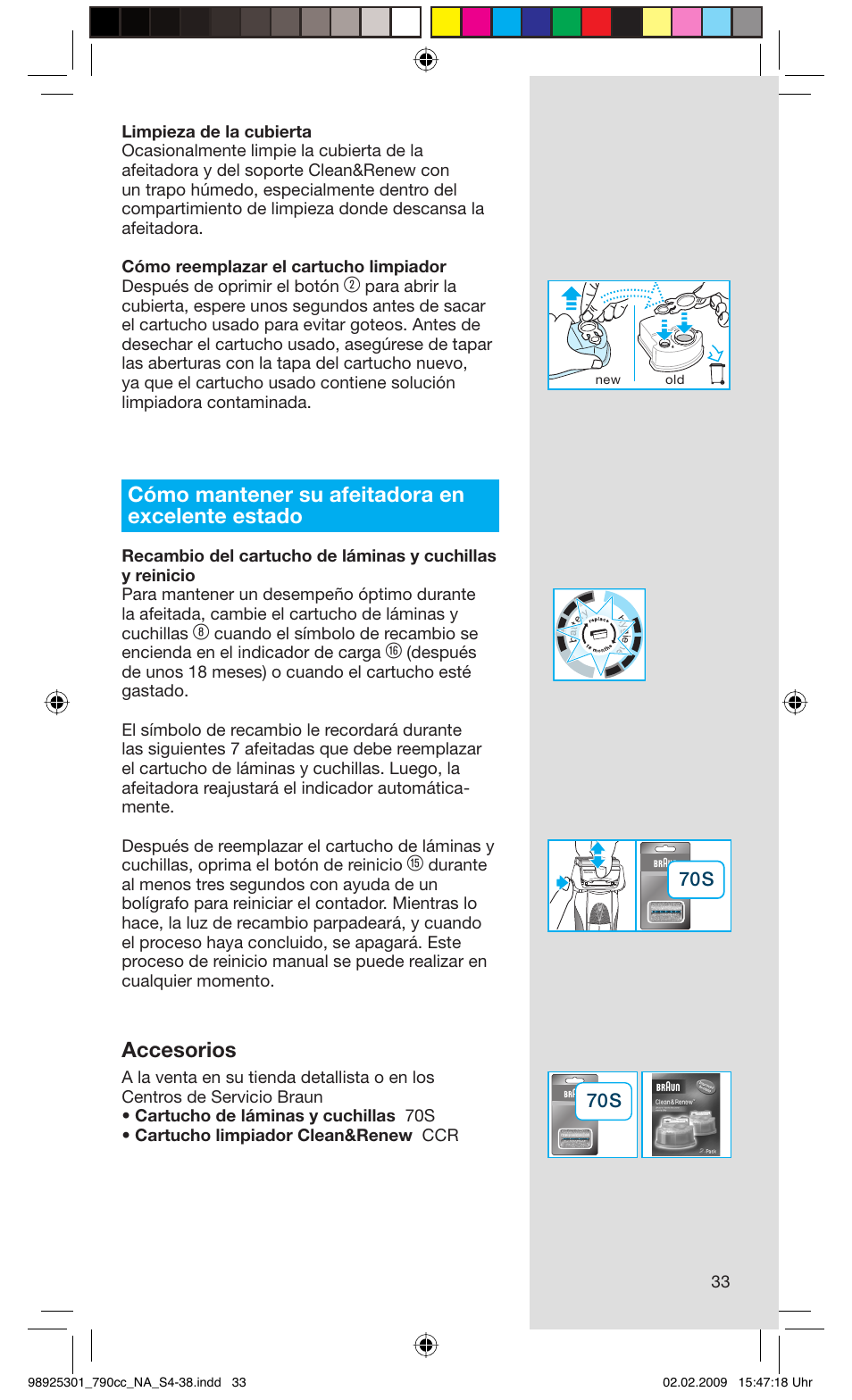Cómo mantener su afeitadora en excelente estado, Accesorios | Braun 5692 User Manual | Page 33 / 35