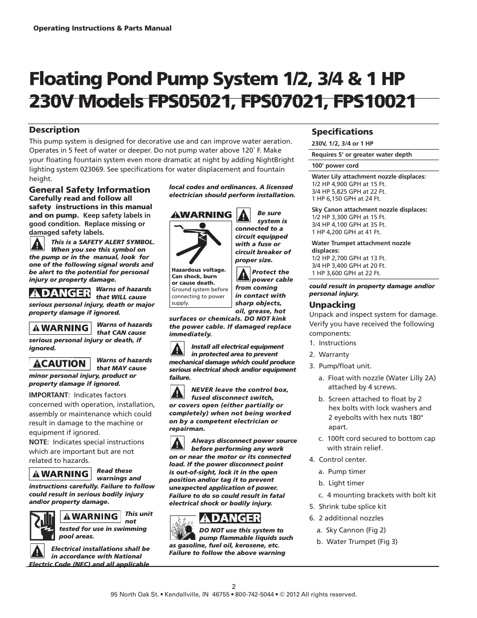 Flint & Walling 230V Pond and Fountain Systems FPS10021 User Manual | Page 2 / 8