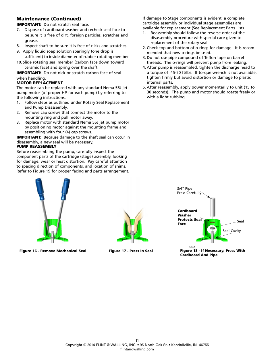 Maintenance (continued) | Flint & Walling Pressure Booster Pumps Instructions User Manual | Page 11 / 15