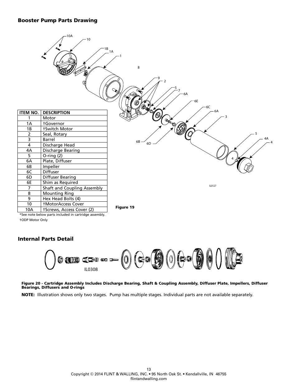 Booster pump parts drawing, Internal parts detail | Flint & Walling Pressure Booster Pumps Instructions User Manual | Page 13 / 15