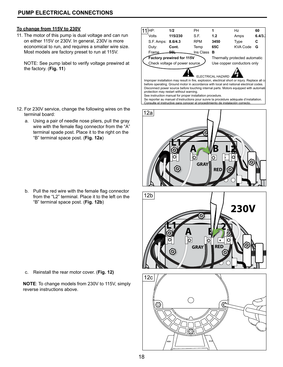 230v, Ab l1 l2 | Flint & Walling CPJS Shallow Well User Manual | Page 18 / 24