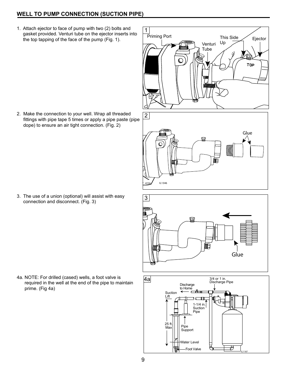 Glue, 9well to pump connection (suction pipe) | Flint & Walling CPJS Shallow Well User Manual | Page 9 / 24