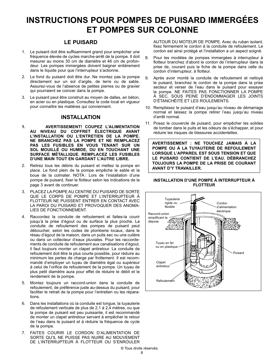 Le puisard, Installation | Flint & Walling 3CD User Manual | Page 8 / 11