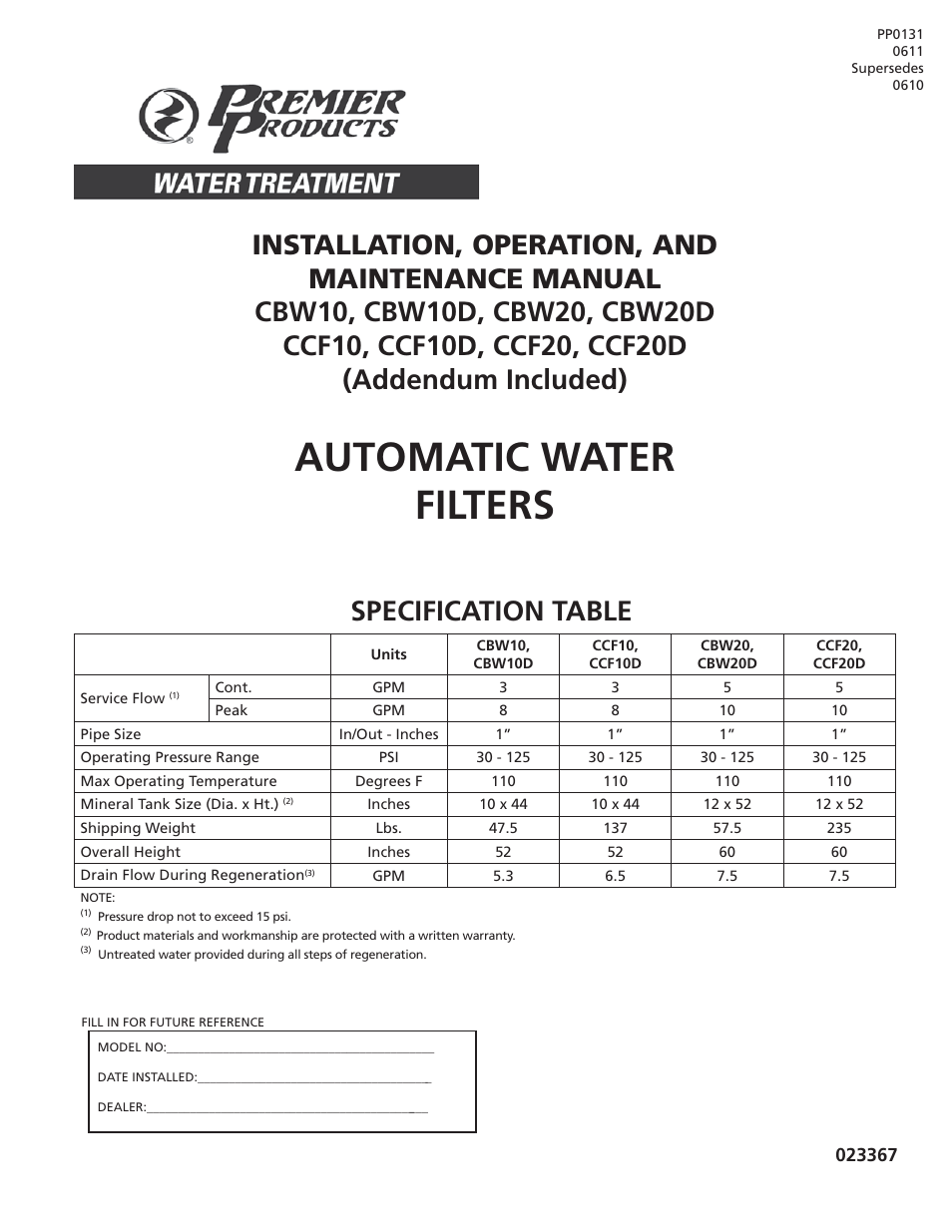 Flint & Walling CCF Series Air Induction Water Treatment Systems User Manual | 12 pages