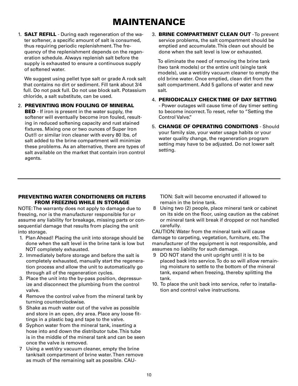 Maintenance | Flint & Walling P07EC24 Single Tank Water Softener User Manual | Page 10 / 38