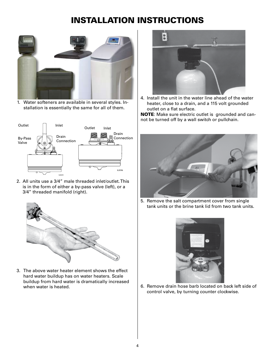 Installation instructions | Flint & Walling P07EC24 Single Tank Water Softener User Manual | Page 4 / 38