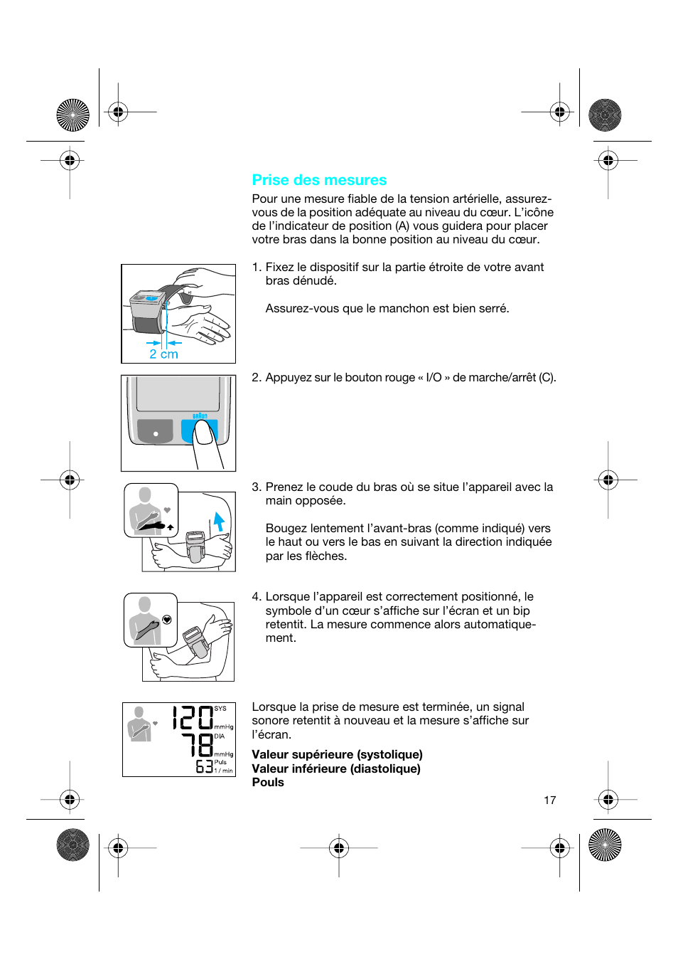 Prise des mesures | Braun BP2550 User Manual | Page 17 / 62