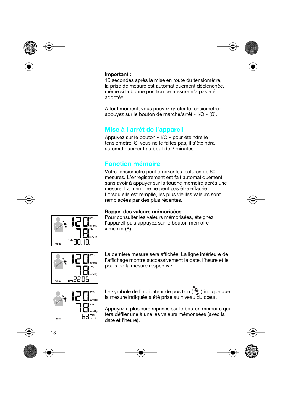 Mise à l’arrêt de l’appareil, Fonction mémoire | Braun BP2550 User Manual | Page 18 / 62