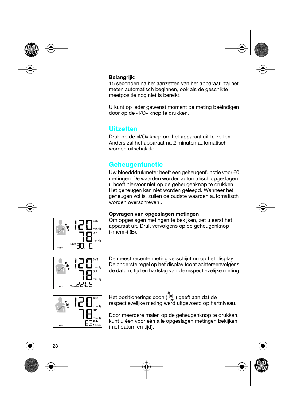 Uitzetten, Geheugenfunctie | Braun BP2550 User Manual | Page 28 / 62