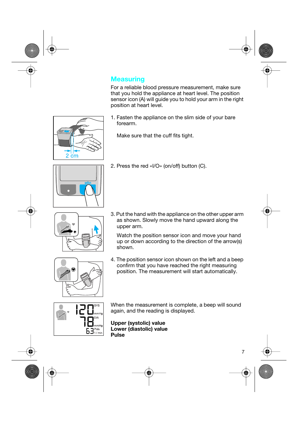 Measuring | Braun BP2550 User Manual | Page 7 / 62