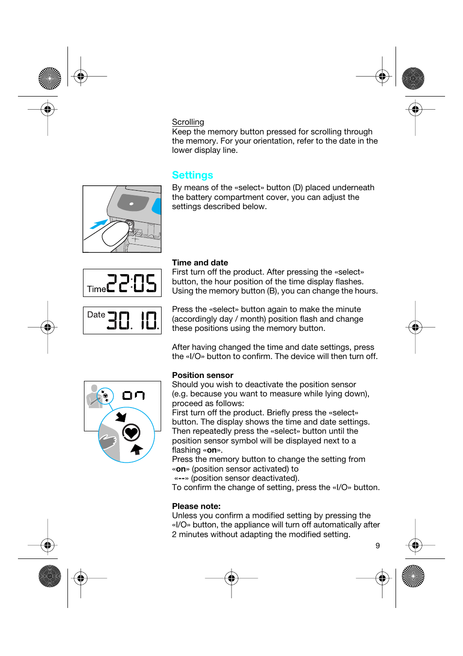 Settings | Braun BP2550 User Manual | Page 9 / 62