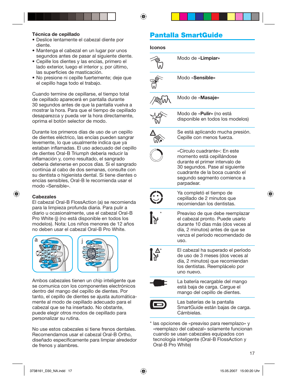 Pantalla smartguide | Braun Triumph Toothbrush User Manual | Page 17 / 30