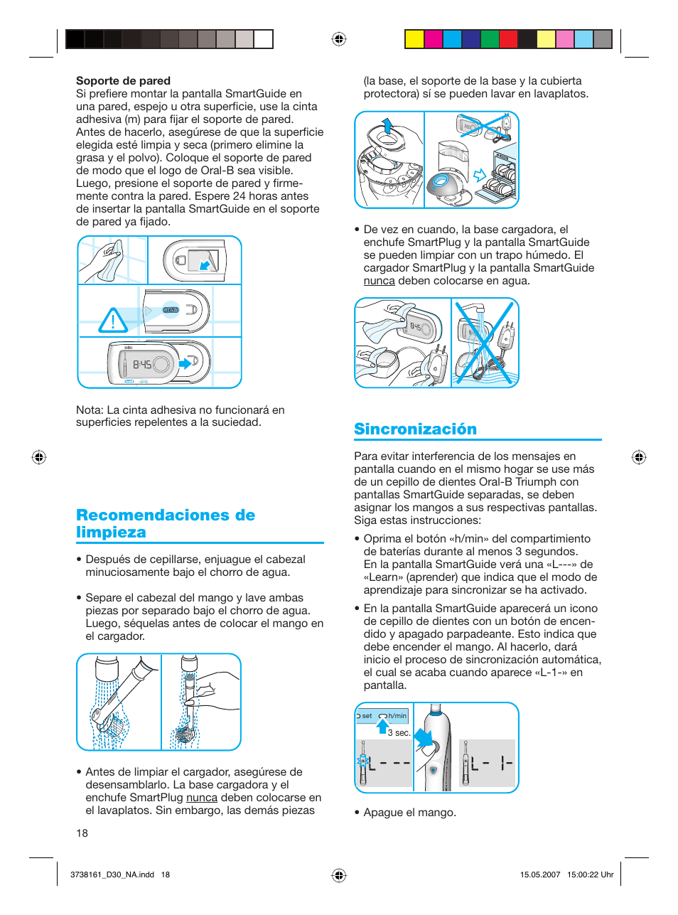 Recomendaciones de limpieza, Sincronización | Braun Triumph Toothbrush User Manual | Page 18 / 30