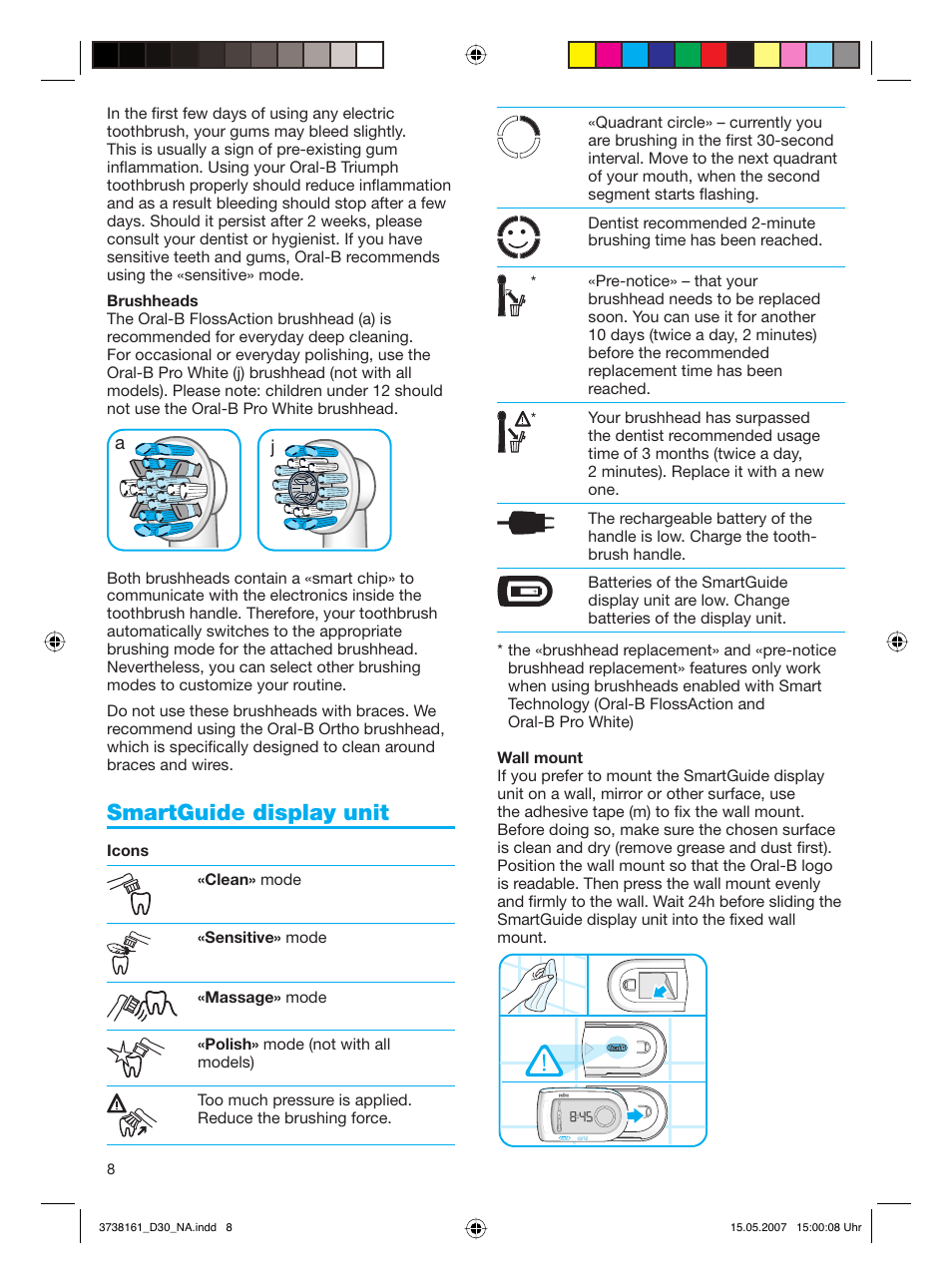 Smartguide display unit | Braun Triumph Toothbrush User Manual | Page 8 / 30