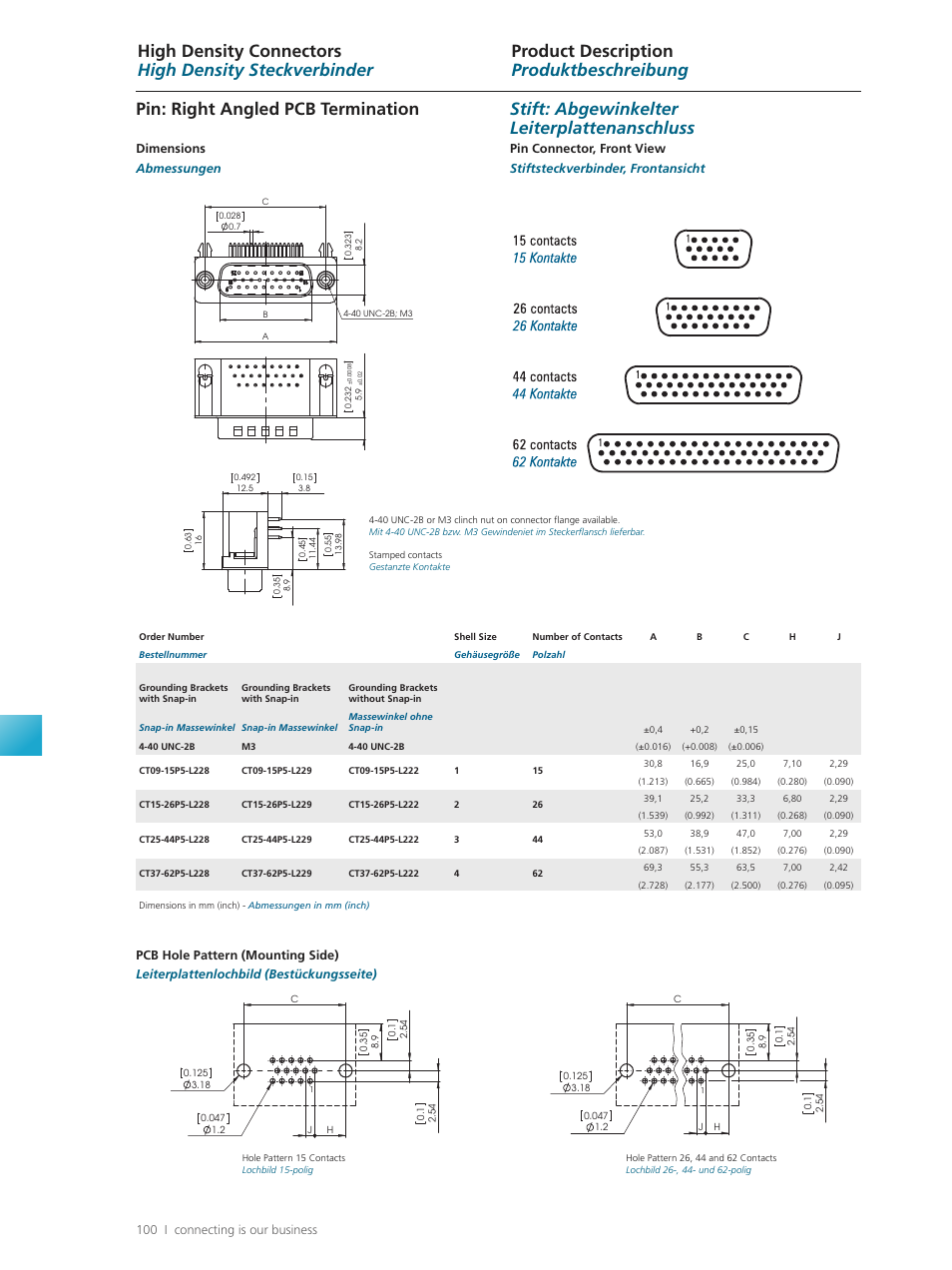 Pin: right angled pcb termination, Stift: abgewinkelter leiterplattenanschluss | FMK High Density D-Sub User Manual | Page 6 / 9