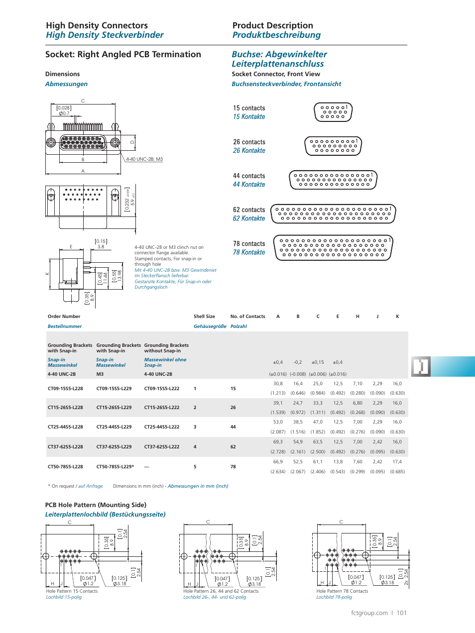 Socket: right angled pcb termination, Buchse: abgewinkelter leiterplattenanschluss | FMK High Density D-Sub User Manual | Page 7 / 9