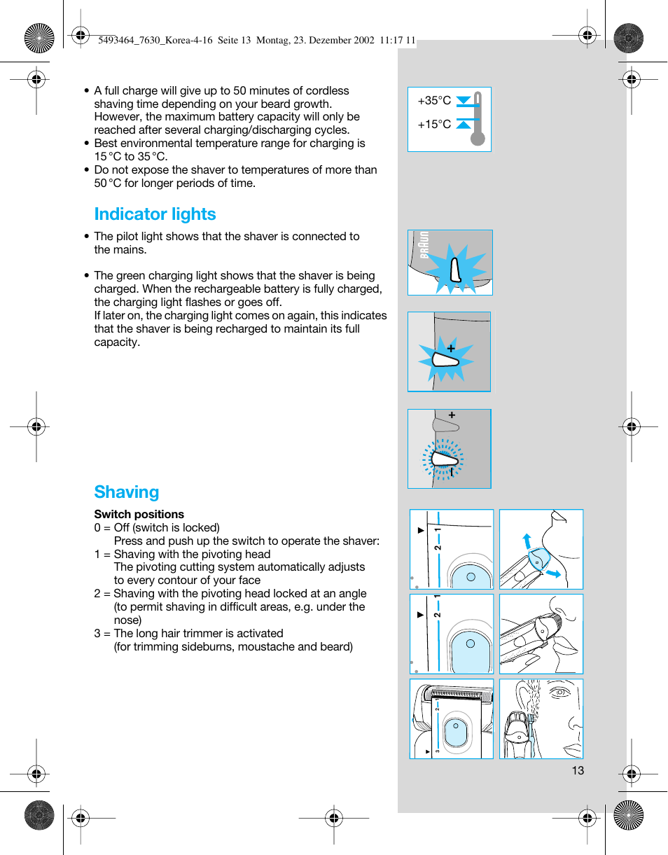 Indicator lights, Shaving | Braun SyncroSystem 7630 User Manual | Page 13 / 19