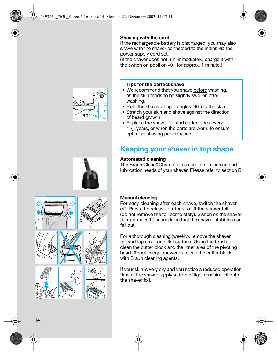 Keeping your shaver in top shape | Braun SyncroSystem 7630 User Manual | Page 14 / 19