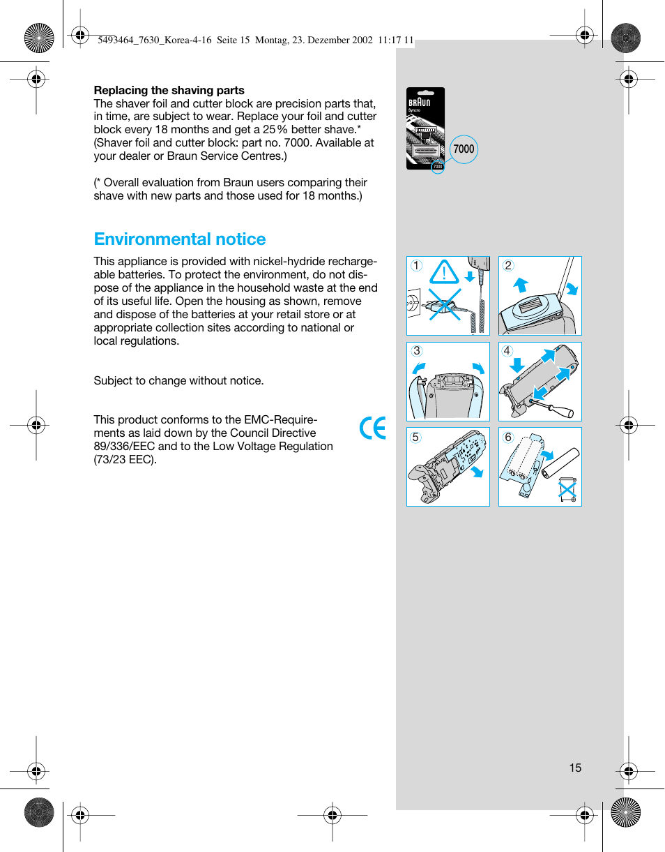 Environmental notice | Braun SyncroSystem 7630 User Manual | Page 15 / 19