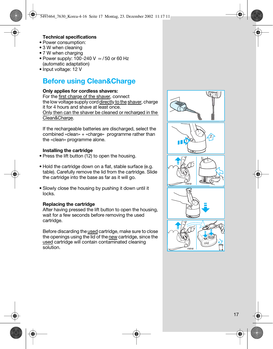 Before using clean&charge | Braun SyncroSystem 7630 User Manual | Page 17 / 19