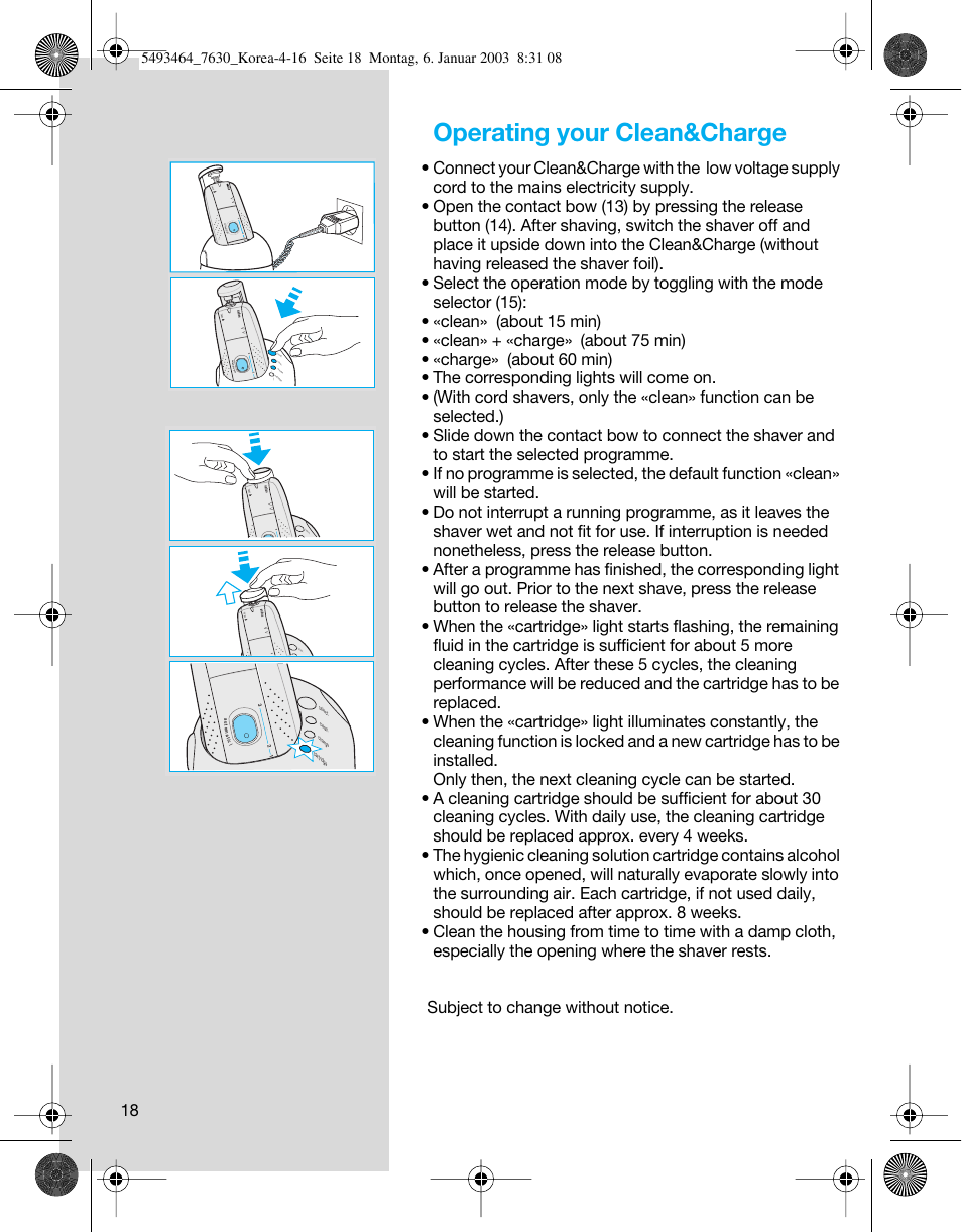Operating your clean&charge, Au to m a tic lo ck | Braun SyncroSystem 7630 User Manual | Page 18 / 19