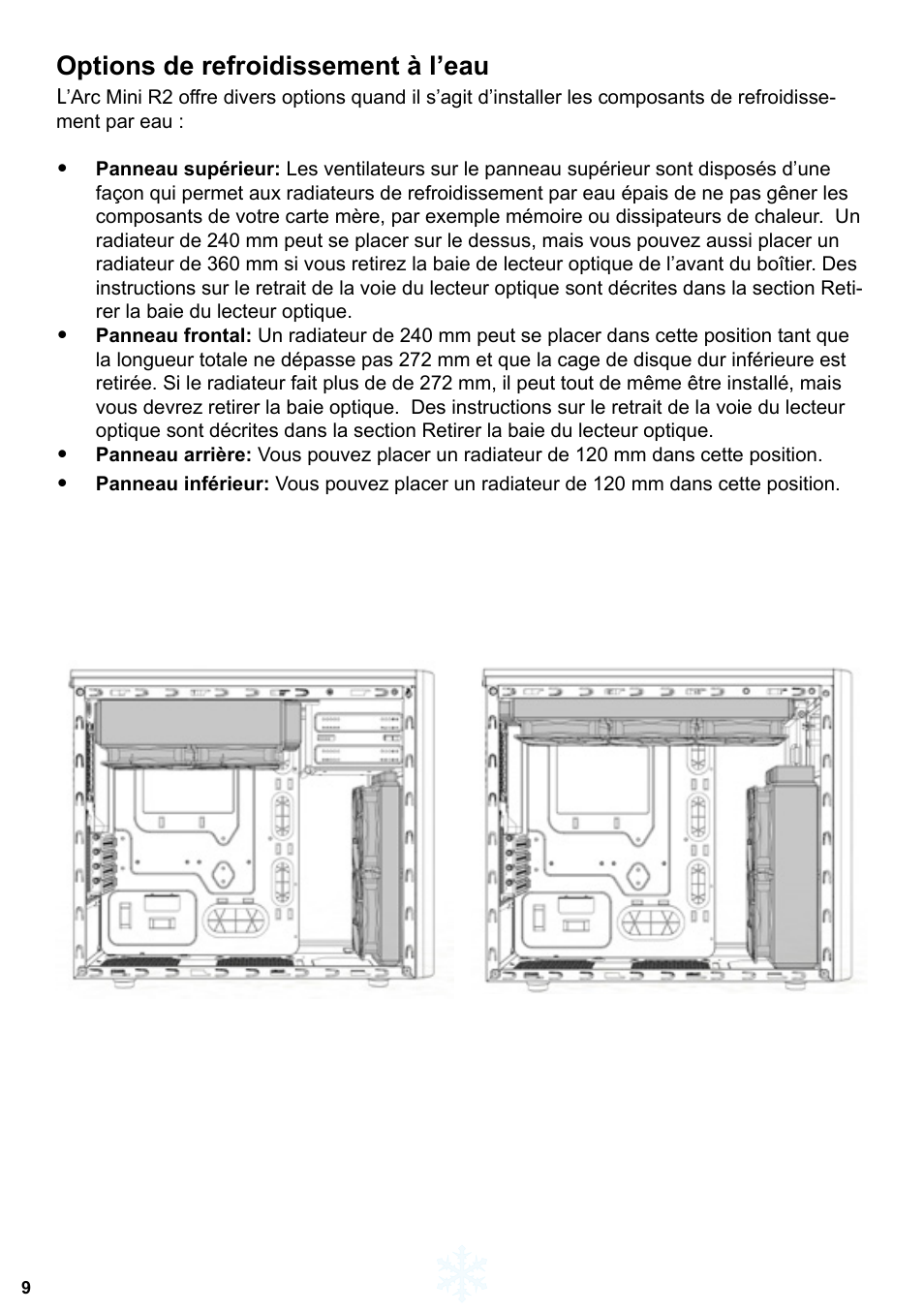 Options de refroidissement à l’eau | Fractal Design Arc Mini R2 User Manual | Page 10 / 45
