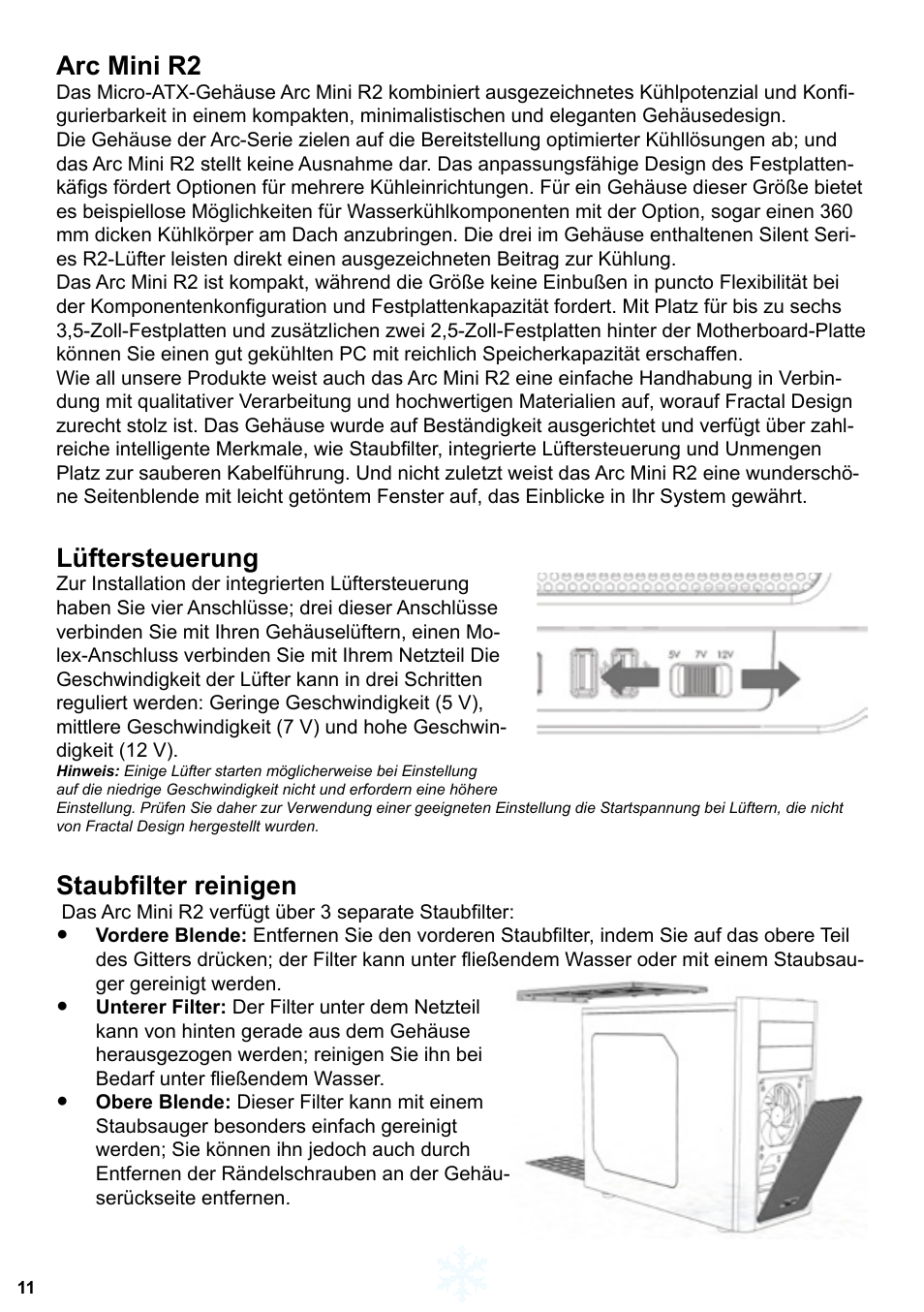 Arc mini r2, Lüftersteuerung, Staubfilter reinigen | Fractal Design Arc Mini R2 User Manual | Page 12 / 45