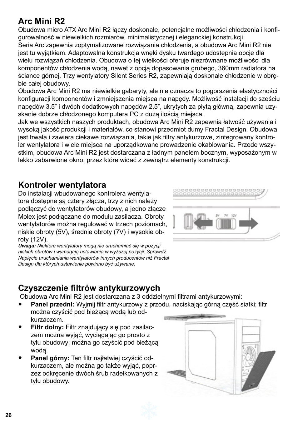 Arc mini r2, Kontroler wentylatora, Czyszczenie filtrów antykurzowych | Fractal Design Arc Mini R2 User Manual | Page 27 / 45
