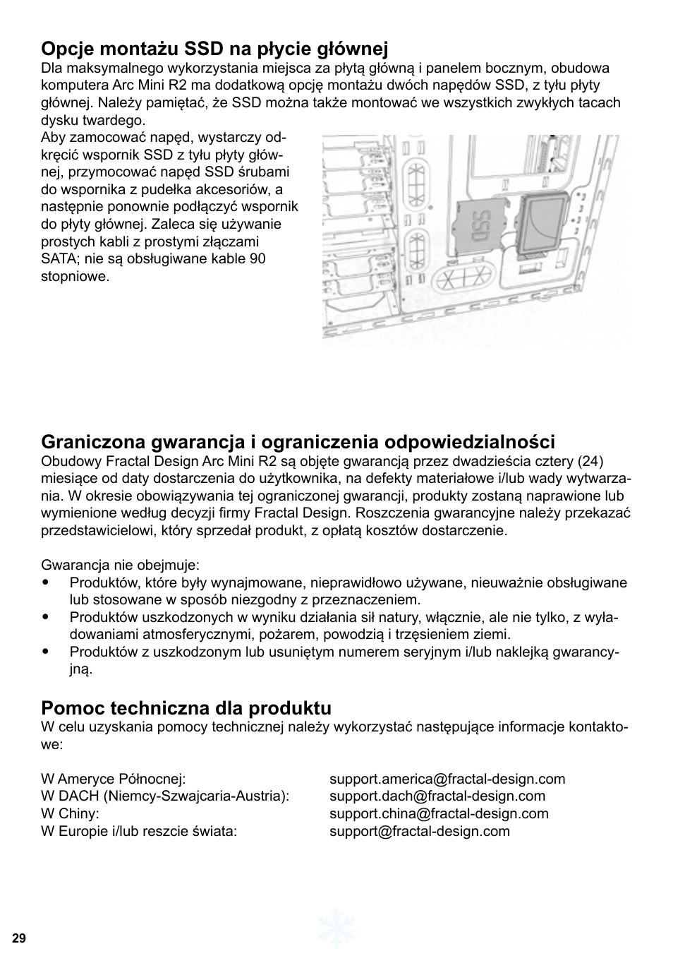 Opcje montażu ssd na płycie głównej, Pomoc techniczna dla produktu | Fractal Design Arc Mini R2 User Manual | Page 30 / 45
