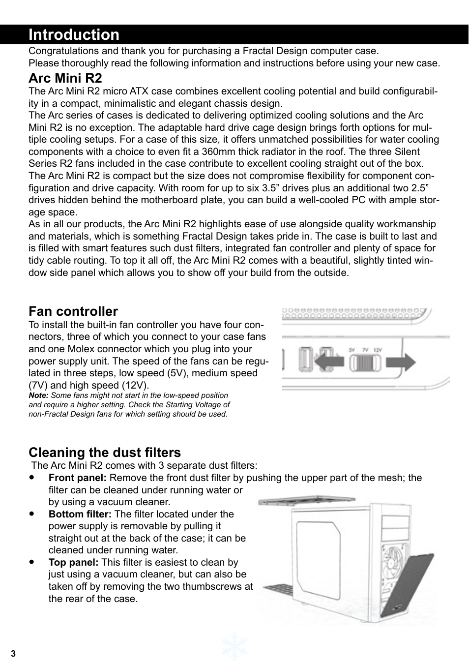 Introduction, Arc mini r2, Fan controller | Cleaning the dust filters | Fractal Design Arc Mini R2 User Manual | Page 4 / 45