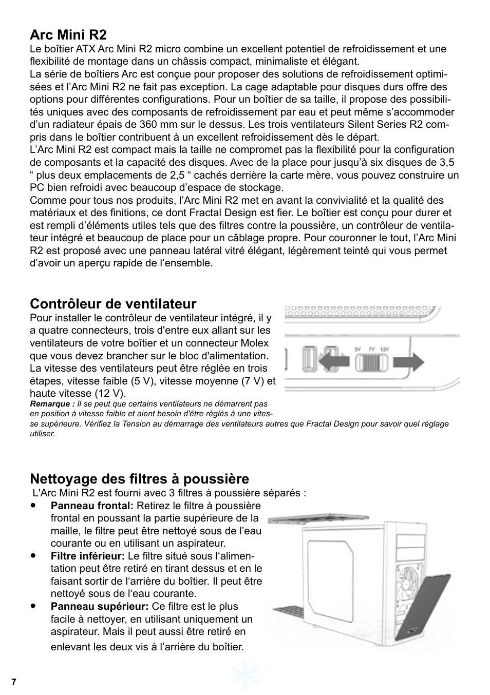 Arc mini r2, Contrôleur de ventilateur, Nettoyage des filtres à poussière | Fractal Design Arc Mini R2 User Manual | Page 8 / 45