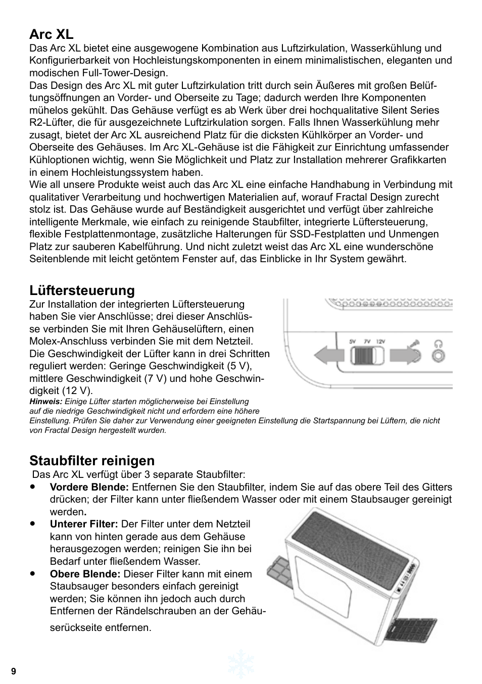 Arc xl, Lüftersteuerung, Staubfilter reinigen | Fractal Design Arc XL User Manual | Page 10 / 36