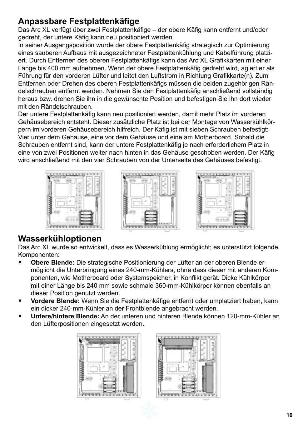 Anpassbare festplattenkäfige, Wasserkühloptionen | Fractal Design Arc XL User Manual | Page 11 / 36