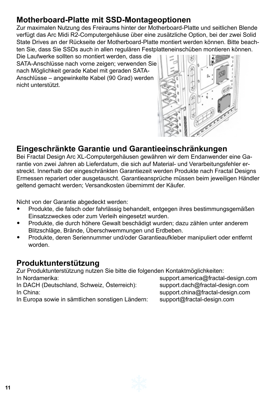 Motherboard-platte mit ssd-montageoptionen, Produktunterstützung | Fractal Design Arc XL User Manual | Page 12 / 36