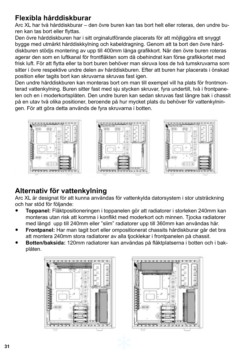 Flexibla hårddiskburar, Alternativ för vattenkylning | Fractal Design Arc XL User Manual | Page 32 / 36