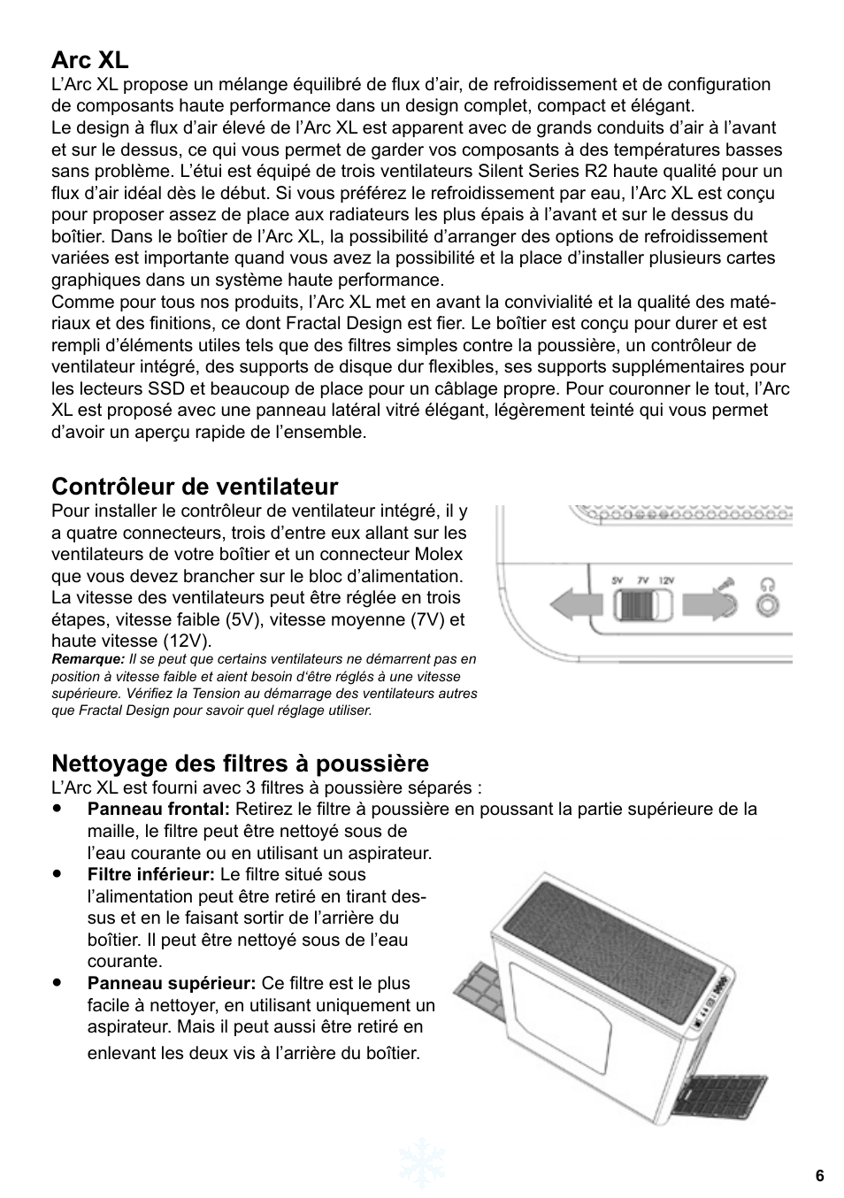 Arc xl, Contrôleur de ventilateur, Nettoyage des filtres à poussière | Fractal Design Arc XL User Manual | Page 7 / 36