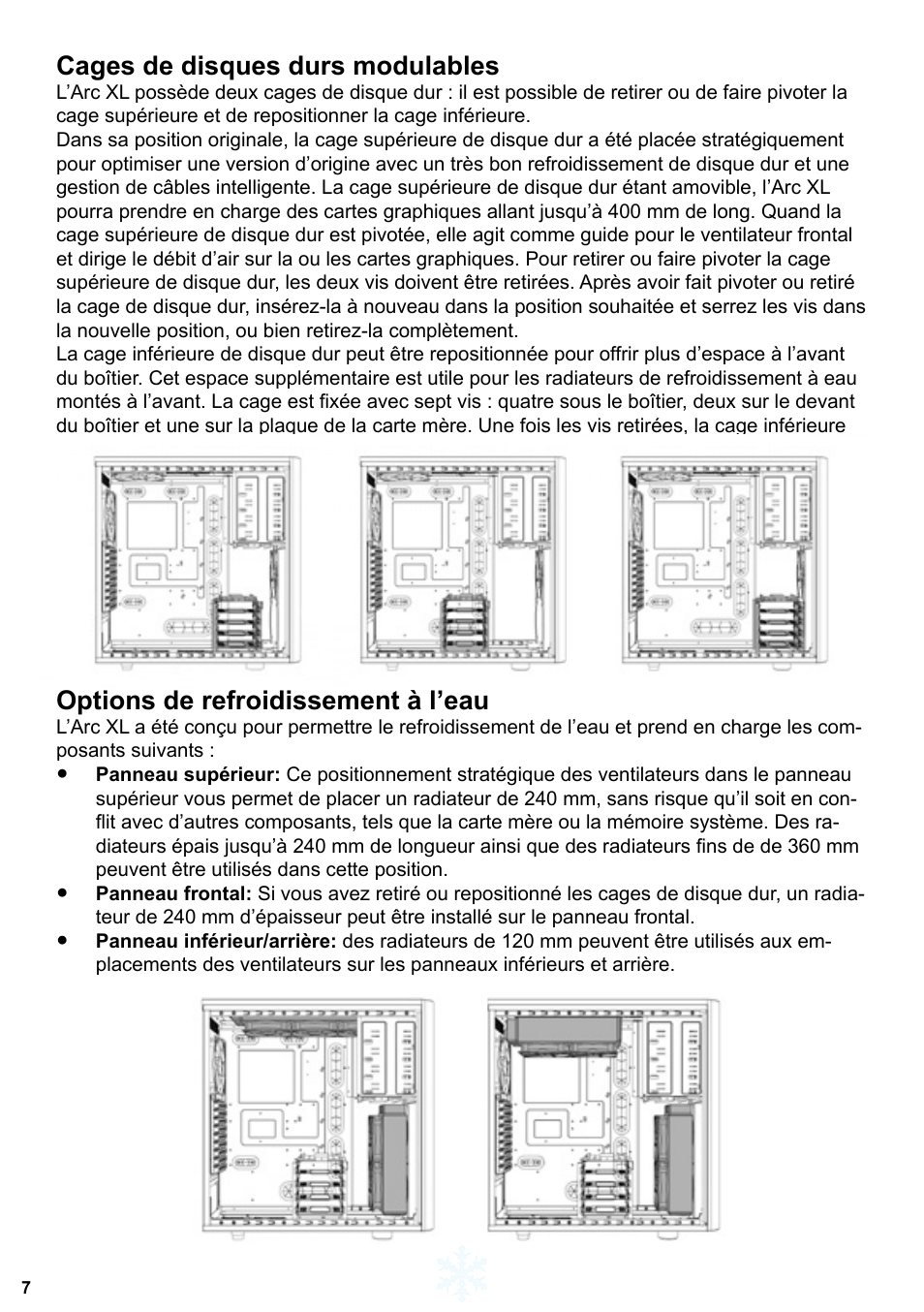 Cages de disques durs modulables, Options de refroidissement à l’eau | Fractal Design Arc XL User Manual | Page 8 / 36
