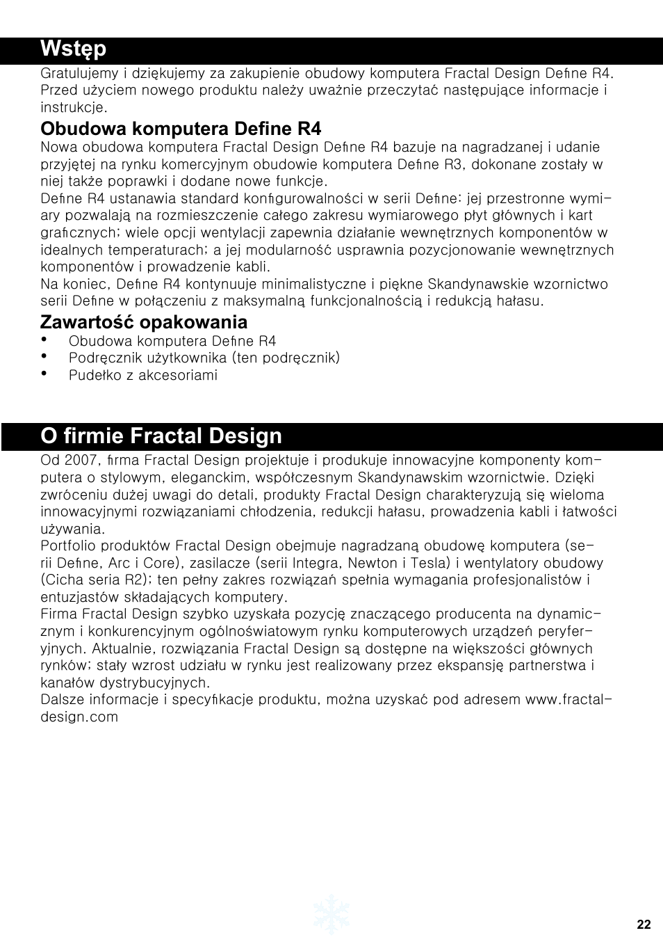 Wstęp, O firmie fractal design | Fractal Design Define R4 Titanium Grey Window User Manual | Page 23 / 37