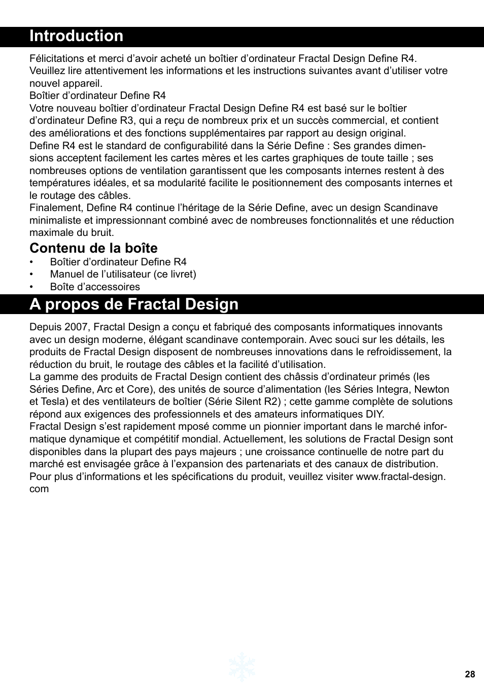 Introduction, A propos de fractal design, Contenu de la boîte | Fractal Design Define R4 Titanium Grey Window User Manual | Page 29 / 37