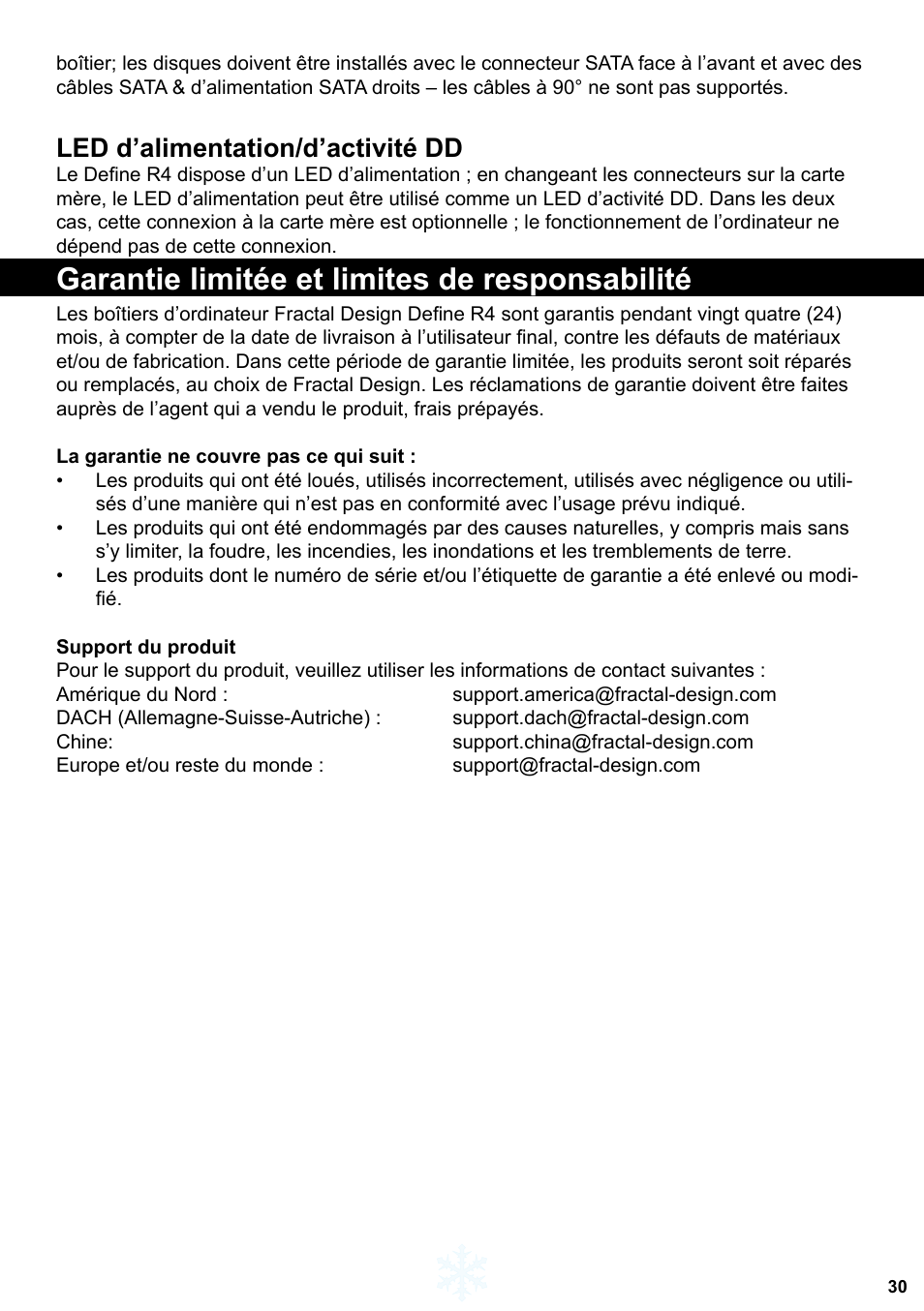 Garantie limitée et limites de responsabilité, Led d’alimentation/d’activité dd | Fractal Design Define R4 Titanium Grey Window User Manual | Page 31 / 37