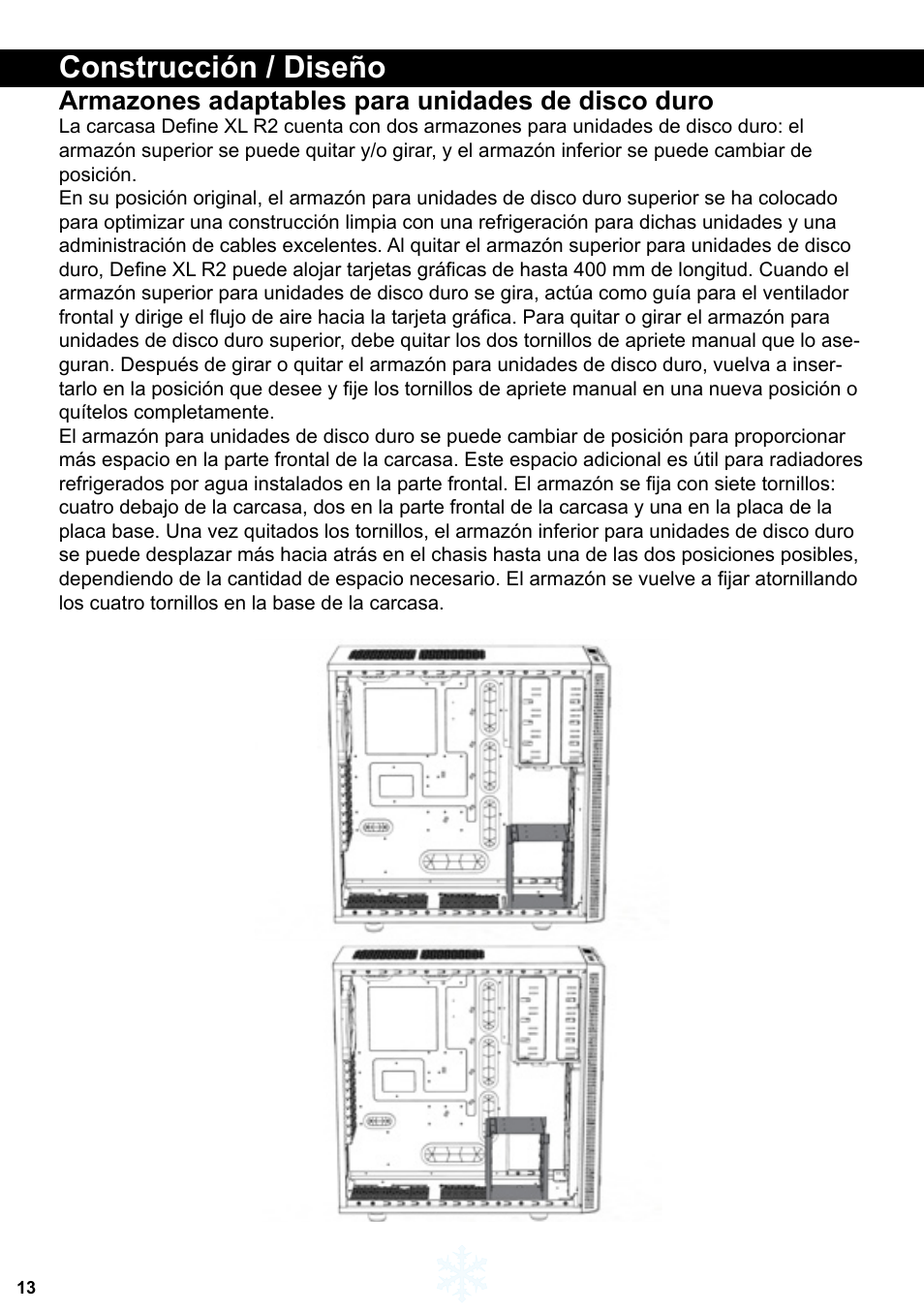 Construcción / diseño, Armazones adaptables para unidades de disco duro | Fractal Design Define XL R2 Titanium Grey User Manual | Page 14 / 50