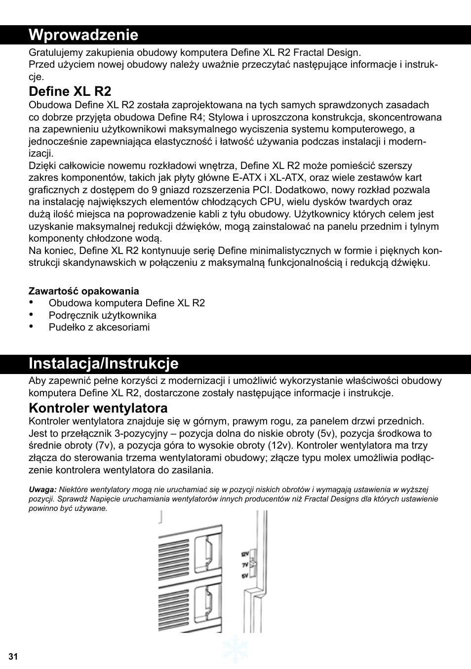 Wprowadzenie, Instalacja/instrukcje, Define xl r2 | Kontroler wentylatora | Fractal Design Define XL R2 Titanium Grey User Manual | Page 32 / 50